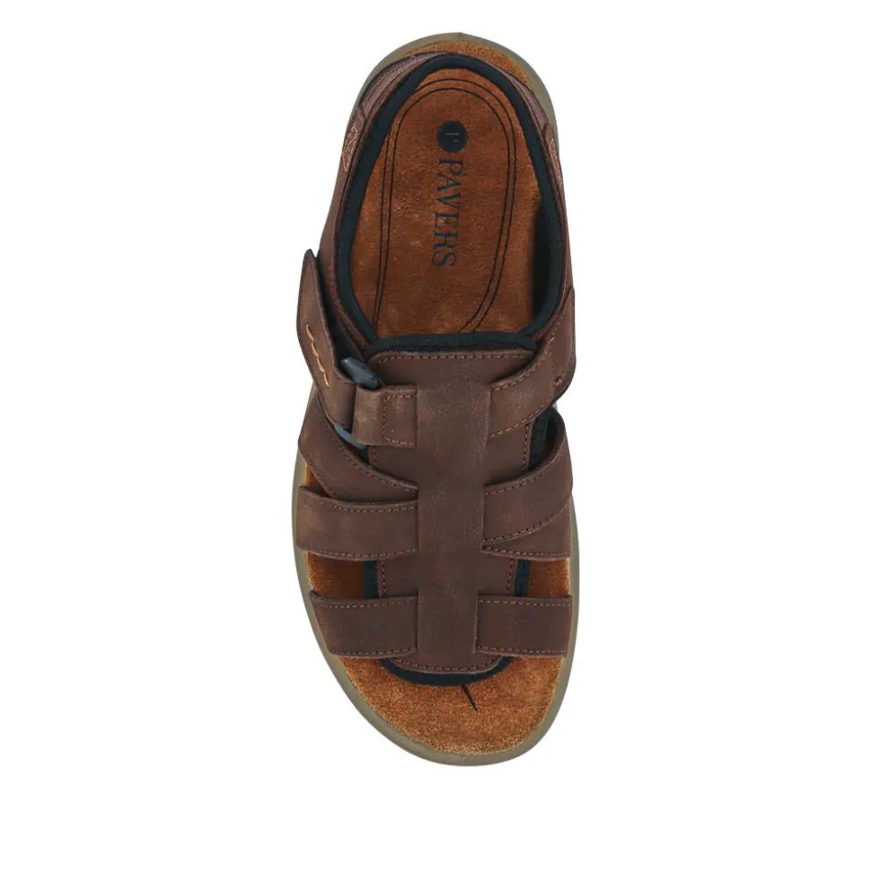 Leather Touch-Fasten Sandals - Brown