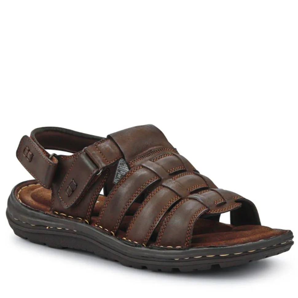 Leather Touch-Fasten Sandals - Brown
