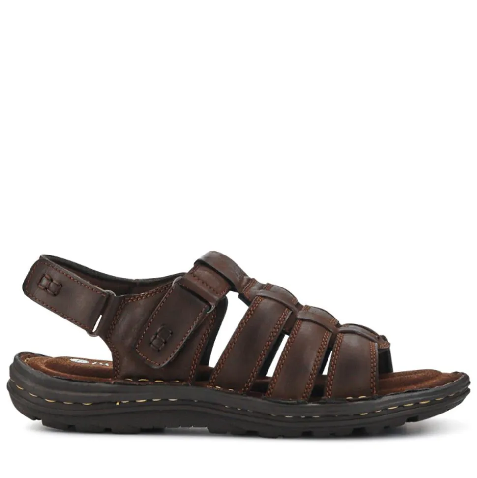 Leather Touch-Fasten Sandals - Brown