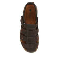 Leather Touch-Fasten Sandals - Dark Brown