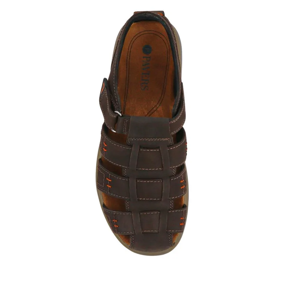 Leather Touch-Fasten Sandals - Dark Brown
