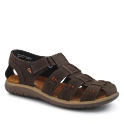 Leather Touch-Fasten Sandals - Dark Brown