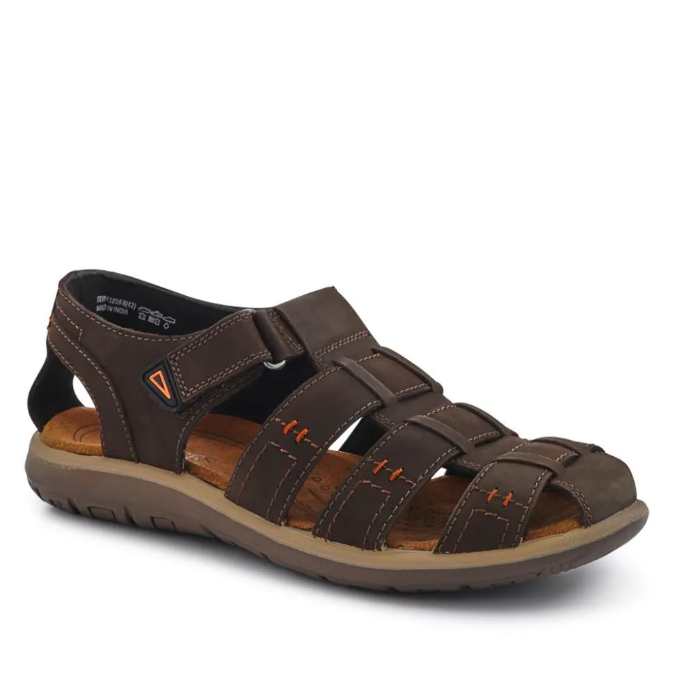 Leather Touch-Fasten Sandals - Dark Brown