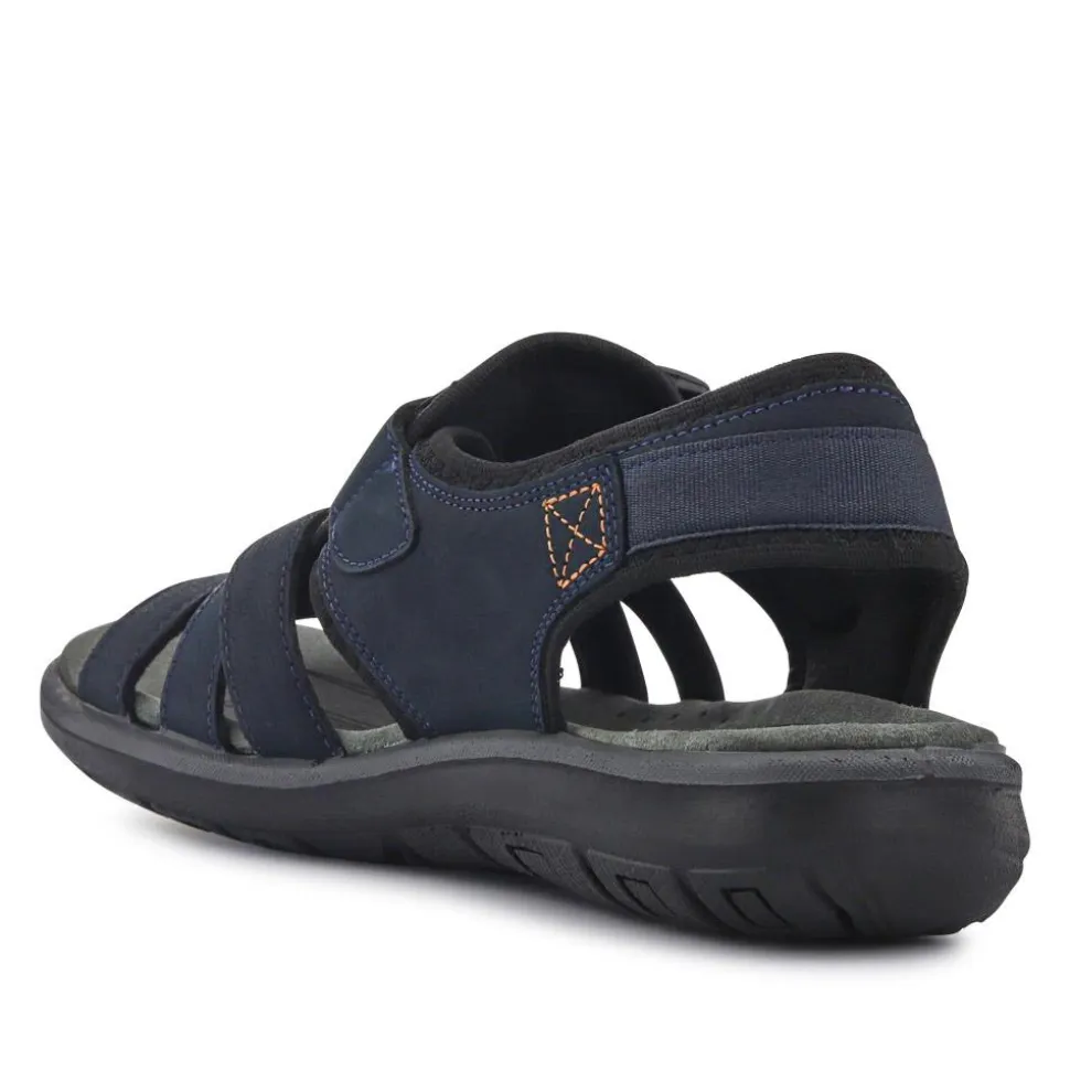 Leather Touch-Fasten Sandals - Navy