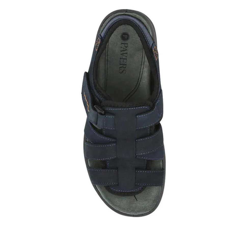 Leather Touch-Fasten Sandals - Navy