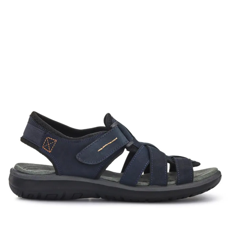 Leather Touch-Fasten Sandals - Navy