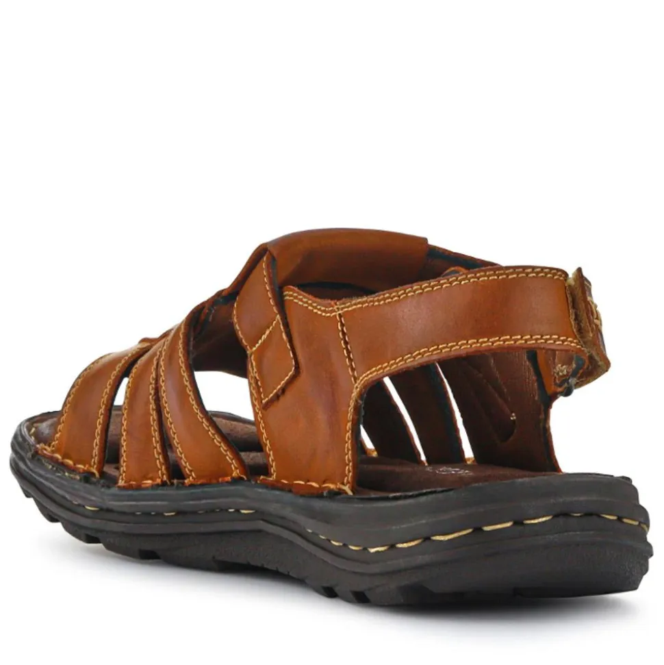 Leather Touch-Fasten Sandals - Tan