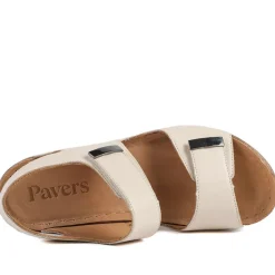 Leather Touch Fasten Wedge Sandals - Beige