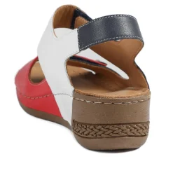 Leather Touch Fasten Wedge Sandals - Navy Multi