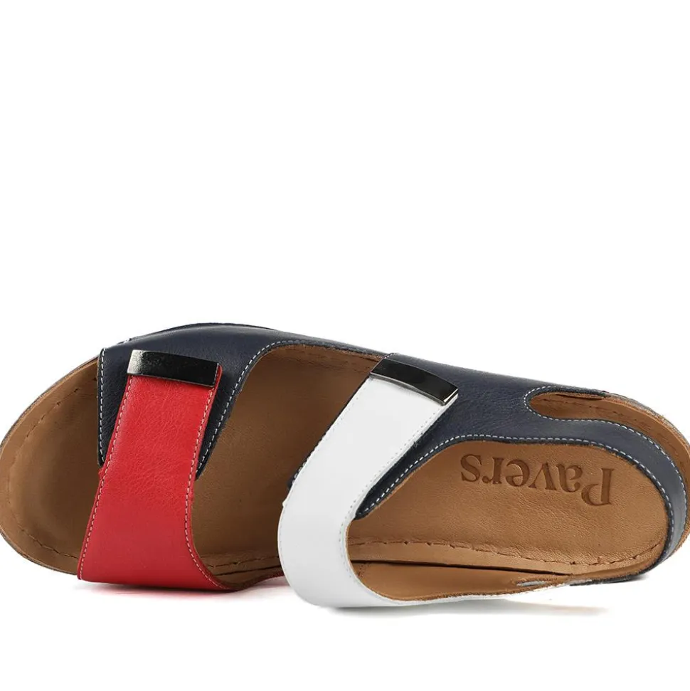 Leather Touch Fasten Wedge Sandals - Navy Multi