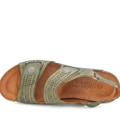 Leather Triple Adjustable Strap Sandals - Khaki