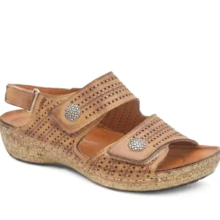 Leather Triple Adjustable Strap Sandals - Tan