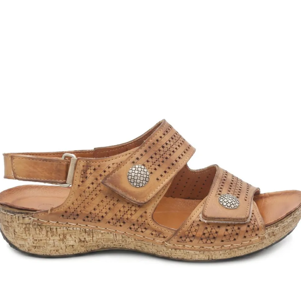 Leather Triple Adjustable Strap Sandals - Tan
