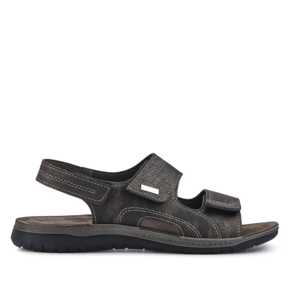 Leather Triple Touch-Fasten Sandals - Black