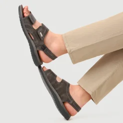 Leather Triple Touch-Fasten Sandals - Black