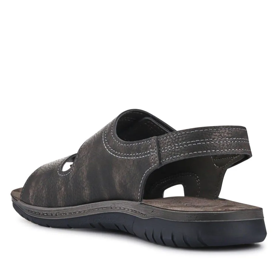 Leather Triple Touch-Fasten Sandals - Black