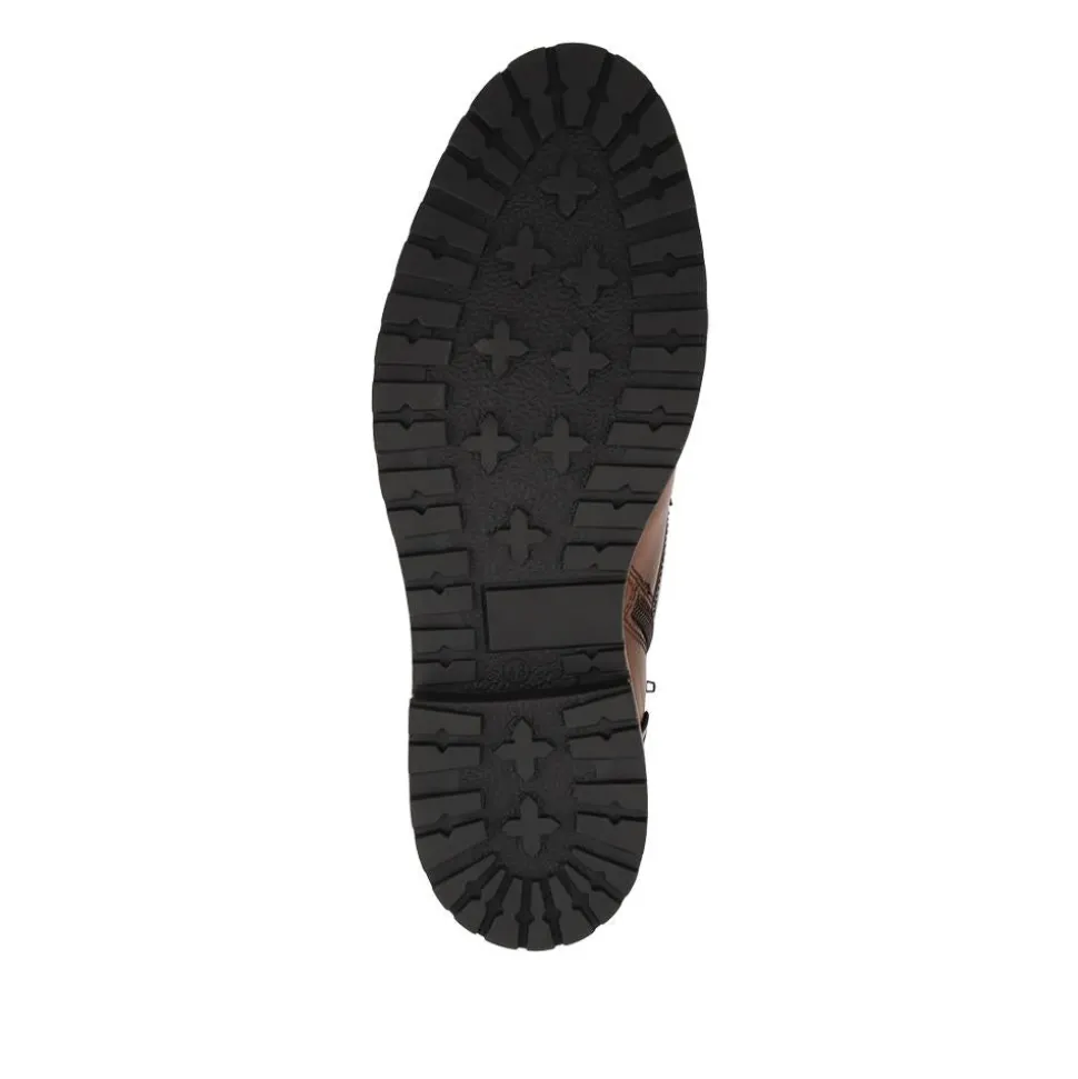 Leather Two Tone Lace Up Boots With Toe Cap - Tan