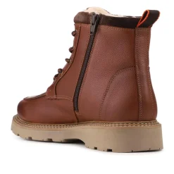Leather Warm Lined Lace Up Boots - Tan