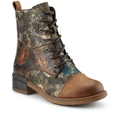 Leather Water-Resistant Lace-Up Boots - Floral