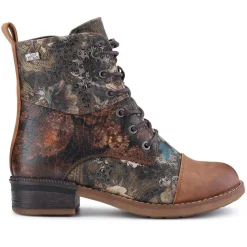 Leather Water-Resistant Lace-Up Boots - Floral