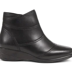Leather Wedge Ankle Boots - Black