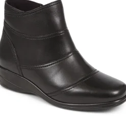 Leather Wedge Ankle Boots - Black