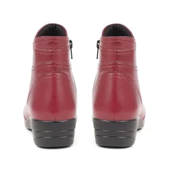 Leather Wedge Ankle Boots - Burgundy