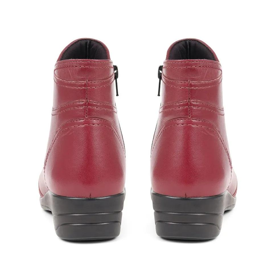 Leather Wedge Ankle Boots - Burgundy