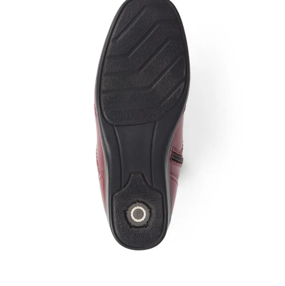 Leather Wedge Ankle Boots - Burgundy