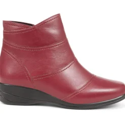 Leather Wedge Ankle Boots - Burgundy