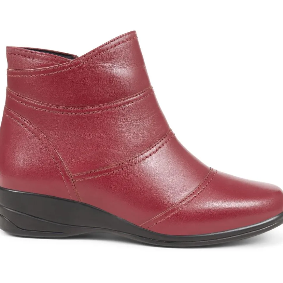 Leather Wedge Ankle Boots - Burgundy