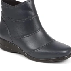 Leather Wedge Ankle Boots - Navy