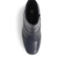 Leather Wedge Ankle Boots - Navy