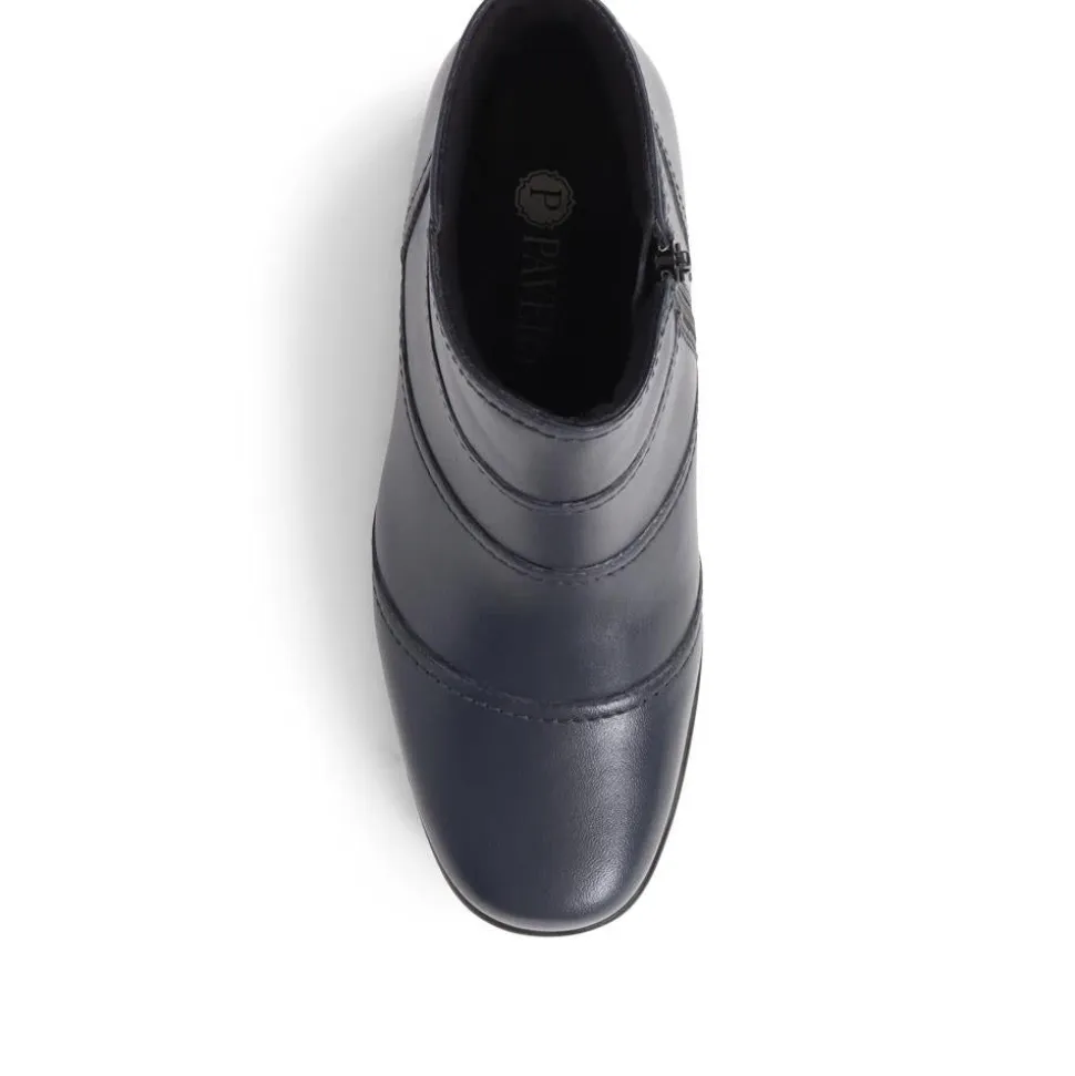 Leather Wedge Ankle Boots - Navy