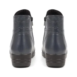 Leather Wedge Ankle Boots - Navy