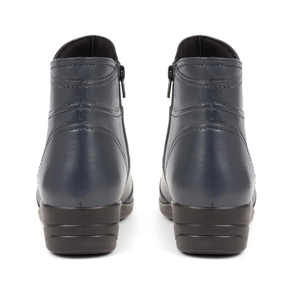 Leather Wedge Ankle Boots - Navy