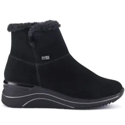 Leather Wedge-Heel Ankle Boots - Black
