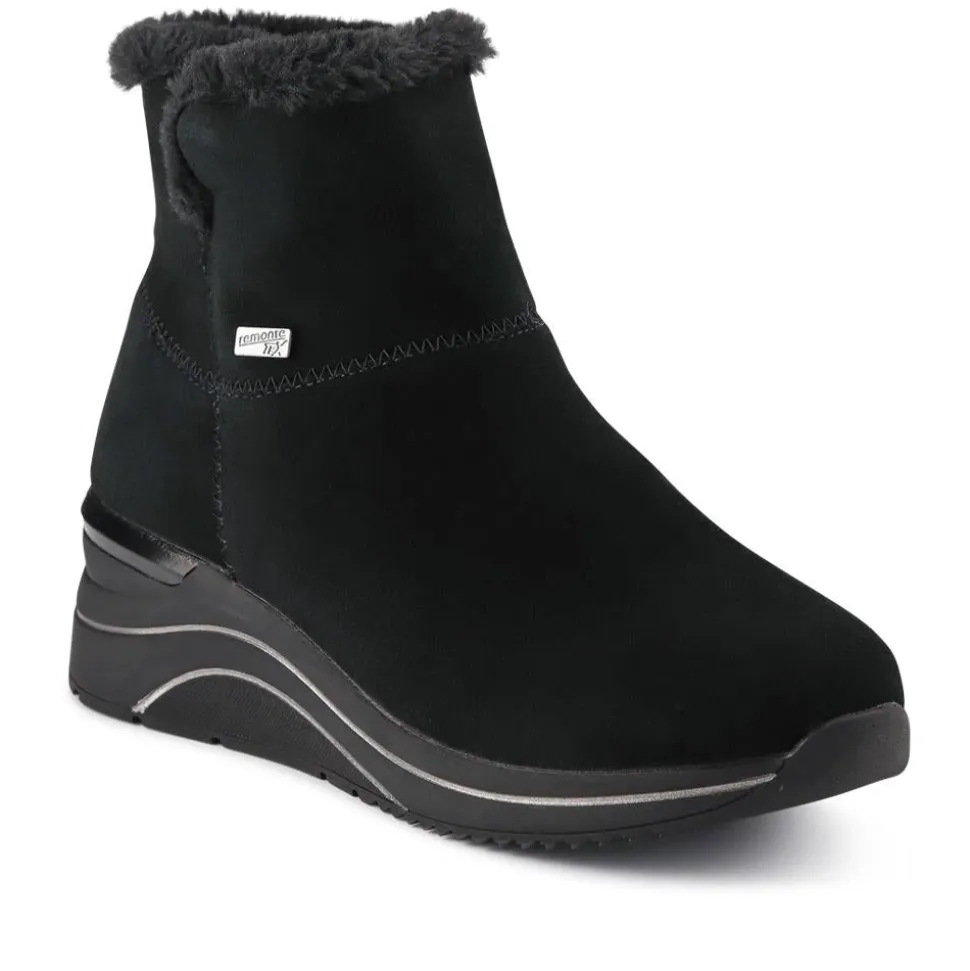 Leather Wedge-Heel Ankle Boots - Black