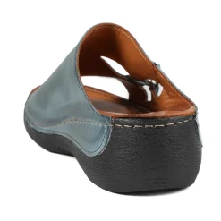 Leather Wedge-Heeled Mules - Denim