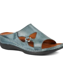 Leather Wedge-Heeled Mules - Denim