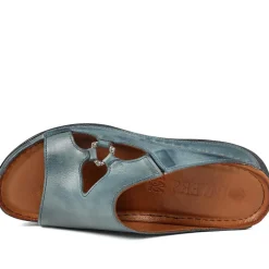 Leather Wedge-Heeled Mules - Denim