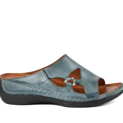 Leather Wedge-Heeled Mules - Denim