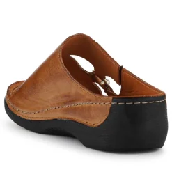 Leather Wedge-Heeled Mules - Tan