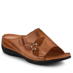 Leather Wedge-Heeled Mules - Tan