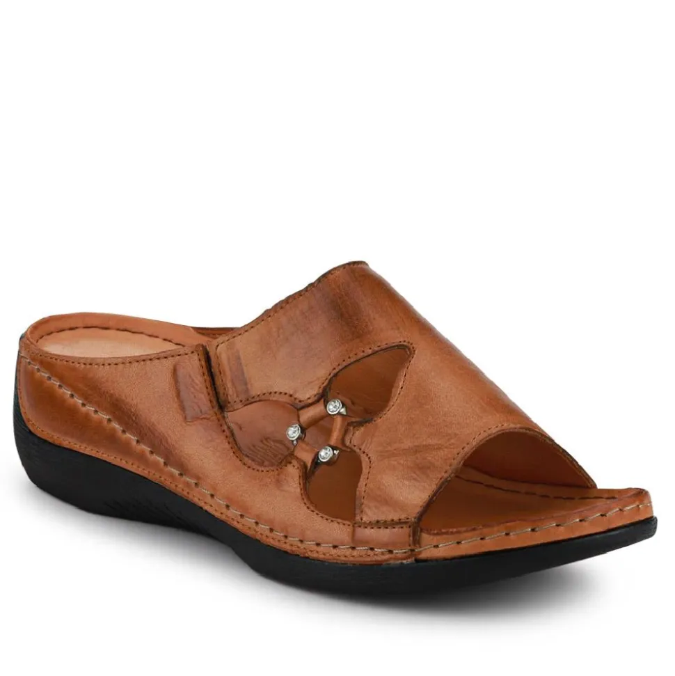 Leather Wedge-Heeled Mules - Tan