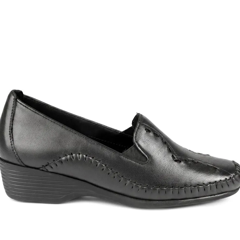 Leather Wedge Loafers - Black