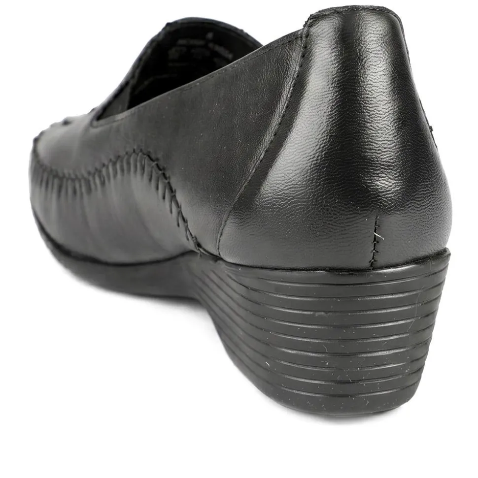 Leather Wedge Loafers - Black