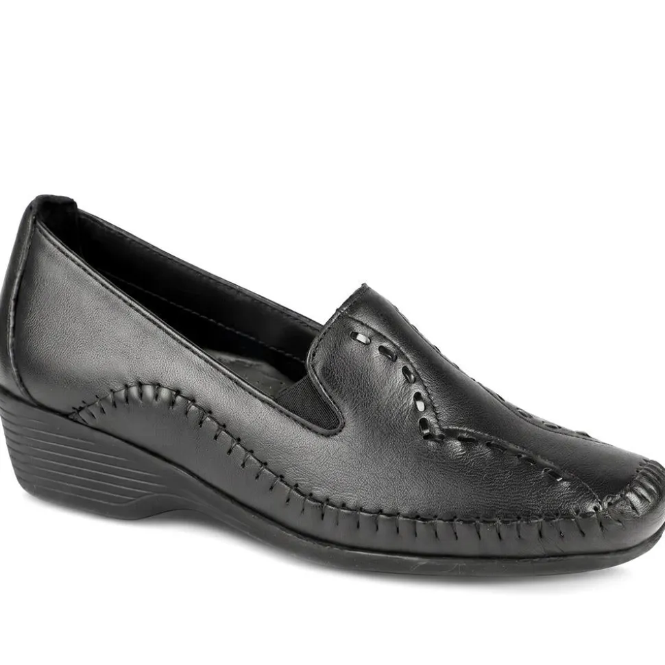 Leather Wedge Loafers - Black