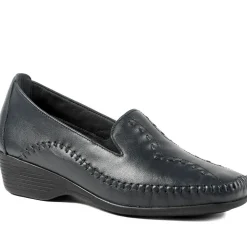 Leather Wedge Loafers - Navy