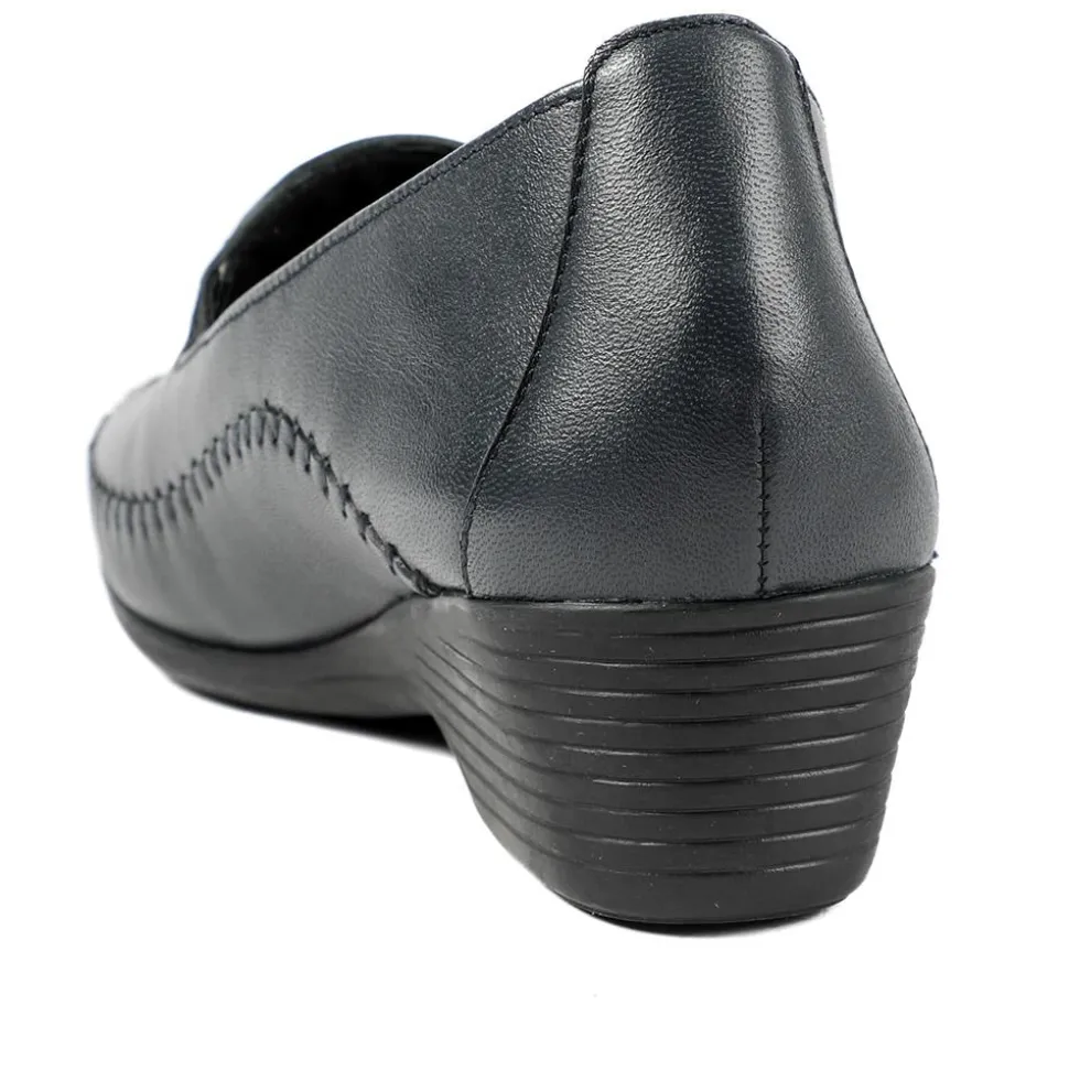 Leather Wedge Loafers - Navy
